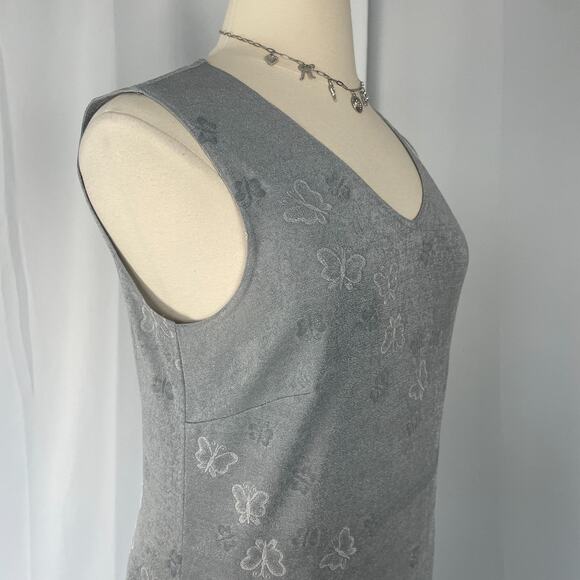 Vintage Maxi Dress Plus Size 14W 14 Gray Silver Butterfly Sleeveless Stretch 90s - Picture 4 of 16